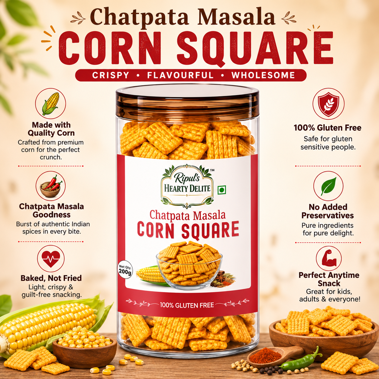 Chatpata Masala Corn Square Chips