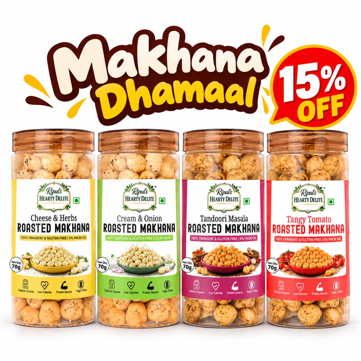 Makhana Dhamaal Combo – 4 Flavours of Roasted Makhana